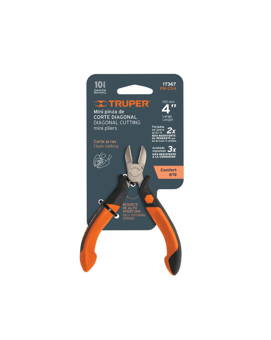 Alicate 4" Corte Diagonal Mini Comfort Grip Truper